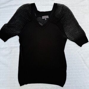 La Perla, sheer black top, v-neck, fitted, Size EU 46